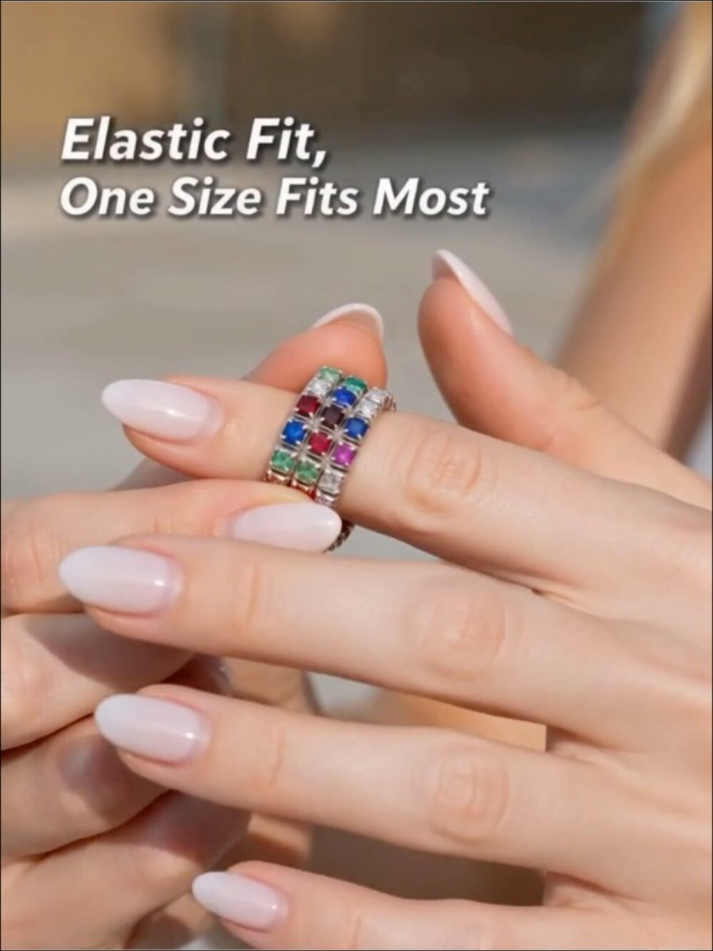 10 Pc Adjustable Rhinestone Ring Set Elastic Stacking Rings - Picture 6 of 6